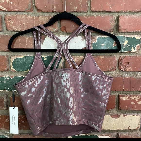 Calvin Klein Performance Tank Strappy Sports Bra Metallic Animal Print med NWT - Picture 3 of 4
